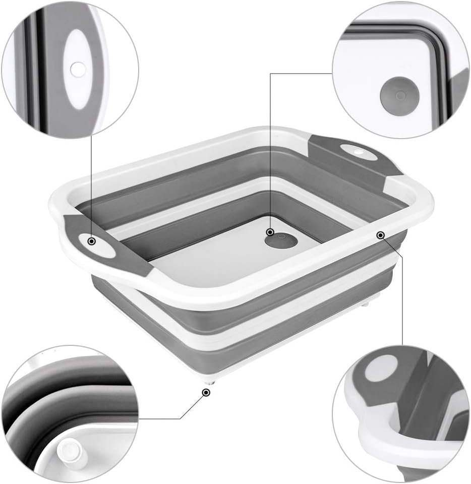 Collapsible Cutting Board - Foldable Multi-function Dish Tub - Washing and Draining Veggies Fruits Food Grade Sink Storage Basket(8.5 Quart) - New Kitchen and Camping Essentials(Knife Included)