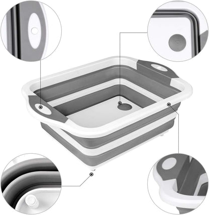 Collapsible Cutting Board - Foldable Multi-function Dish Tub - Washing and Draining Veggies Fruits Food Grade Sink Storage Basket(8.5 Quart) - New Kitchen and Camping Essentials(Knife Included)