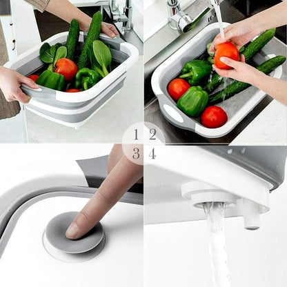 Collapsible Cutting Board - Foldable Multi-function Dish Tub - Washing and Draining Veggies Fruits Food Grade Sink Storage Basket(8.5 Quart) - New Kitchen and Camping Essentials(Knife Included)