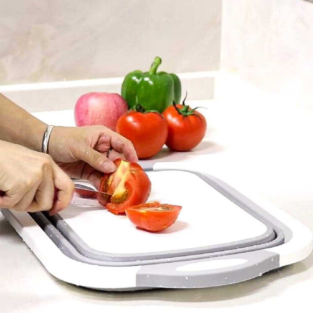 Collapsible Cutting Board - Foldable Multi-function Dish Tub - Washing and Draining Veggies Fruits Food Grade Sink Storage Basket(8.5 Quart) - New Kitchen and Camping Essentials(Knife Included)