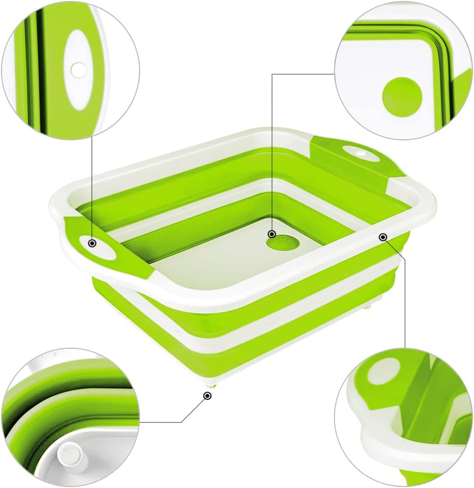 Collapsible Cutting Board - Foldable Multi-function Dish Tub - Washing and Draining Veggies Fruits Food Grade Sink Storage Basket(8.5 Quart) - New Kitchen and Camping Essentials(Knife Included)
