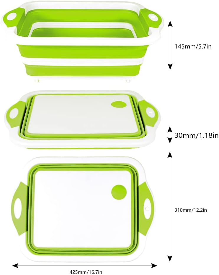 Collapsible Cutting Board - Foldable Multi-function Dish Tub - Washing and Draining Veggies Fruits Food Grade Sink Storage Basket(8.5 Quart) - New Kitchen and Camping Essentials(Knife Included)