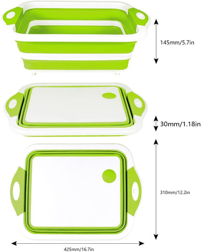 Collapsible Cutting Board - Foldable Multi-function Dish Tub - Washing and Draining Veggies Fruits Food Grade Sink Storage Basket(8.5 Quart) - New Kitchen and Camping Essentials(Knife Included)