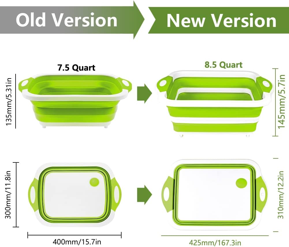 Collapsible Cutting Board - Foldable Multi-function Dish Tub - Washing and Draining Veggies Fruits Food Grade Sink Storage Basket(8.5 Quart) - New Kitchen and Camping Essentials(Knife Included)