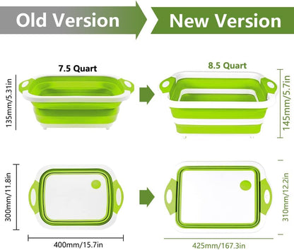 Collapsible Cutting Board - Foldable Multi-function Dish Tub - Washing and Draining Veggies Fruits Food Grade Sink Storage Basket(8.5 Quart) - New Kitchen and Camping Essentials(Knife Included)