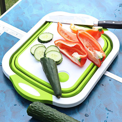 Collapsible Cutting Board - Foldable Multi-function Dish Tub - Washing and Draining Veggies Fruits Food Grade Sink Storage Basket(8.5 Quart) - New Kitchen and Camping Essentials(Knife Included)