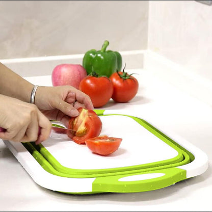 Collapsible Cutting Board - Foldable Multi-function Dish Tub - Washing and Draining Veggies Fruits Food Grade Sink Storage Basket(8.5 Quart) - New Kitchen and Camping Essentials(Knife Included)