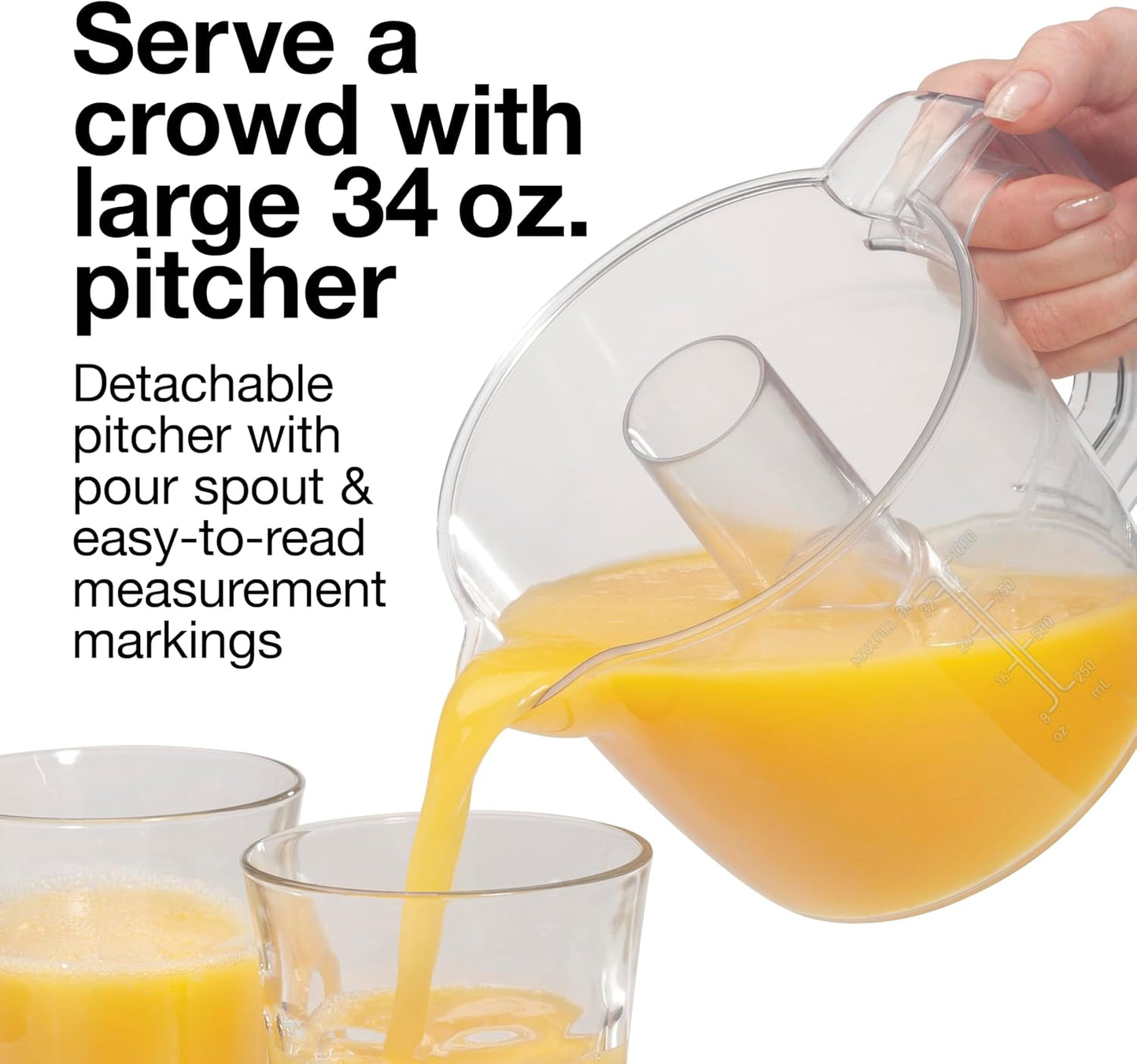 Electric Citrus Juicer Machine, Large 34 oz. Pitcher, Pressure Activated, 2 Reamers for Big and Small Fruit, Pulp Control, for Orange, Lemon, Grapefruit Juice, White & Green (66340)