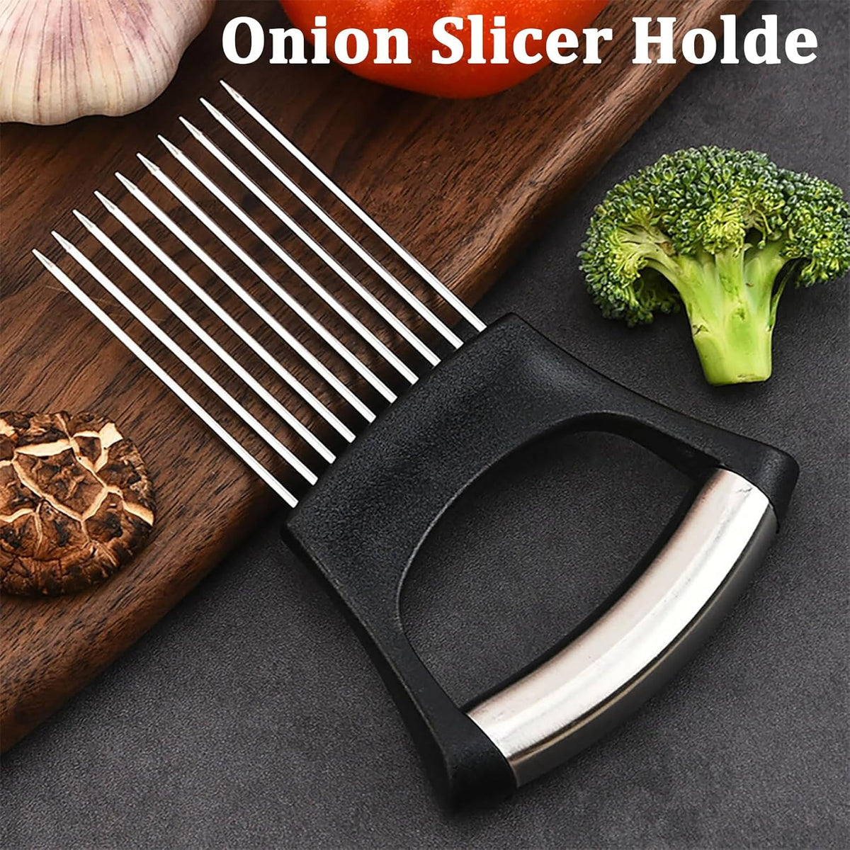 Onion Slicer Holde,Onion Cutter for Slicing, Tomato, Lemon, Meat, Avocados,Eggs Cutting Tool Stainless Steel Cutting Kitchen Gadgets.