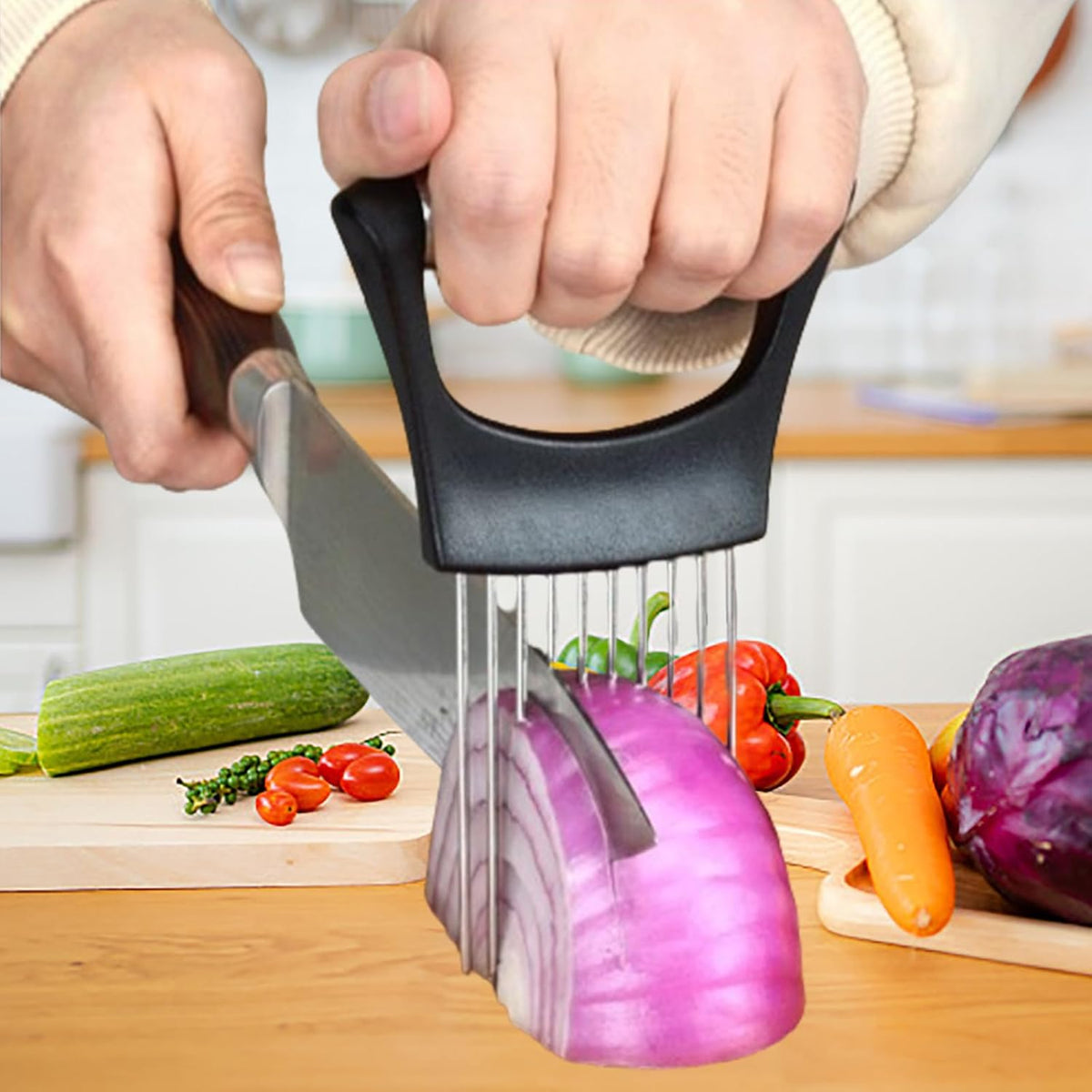 Onion Slicer Holde,Onion Cutter for Slicing, Tomato, Lemon, Meat, Avocados,Eggs Cutting Tool Stainless Steel Cutting Kitchen Gadgets.