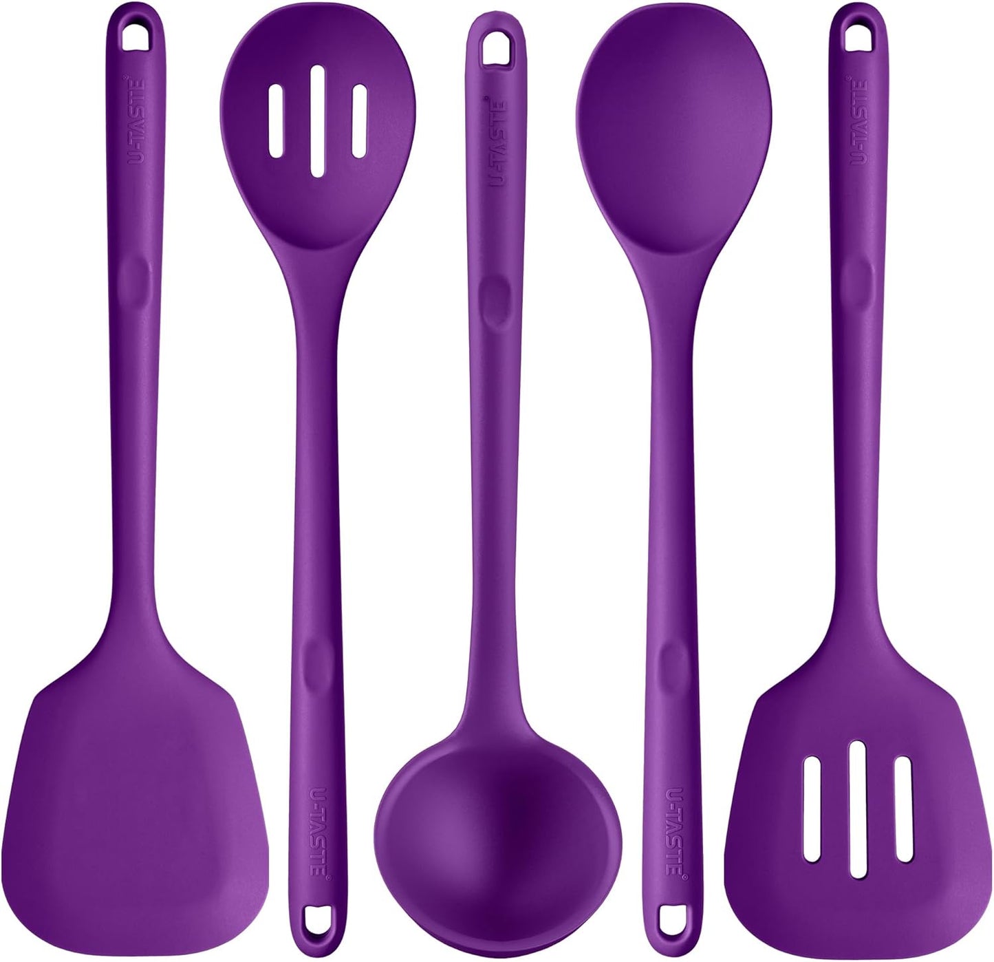 Silicone Kitchen Cooking Utensil Set of 5, 13.6" Long, Aqua Sky | 600ºF Heat Resistant Food Grade Kitchen Tools&Gadgets, Extra Long Wide Spatula Turner Spoon Ladle for Serving Mixing Stirring