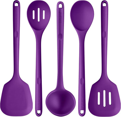 Silicone Kitchen Cooking Utensil Set of 5, 13.6" Long, Aqua Sky | 600ºF Heat Resistant Food Grade Kitchen Tools&Gadgets, Extra Long Wide Spatula Turner Spoon Ladle for Serving Mixing Stirring