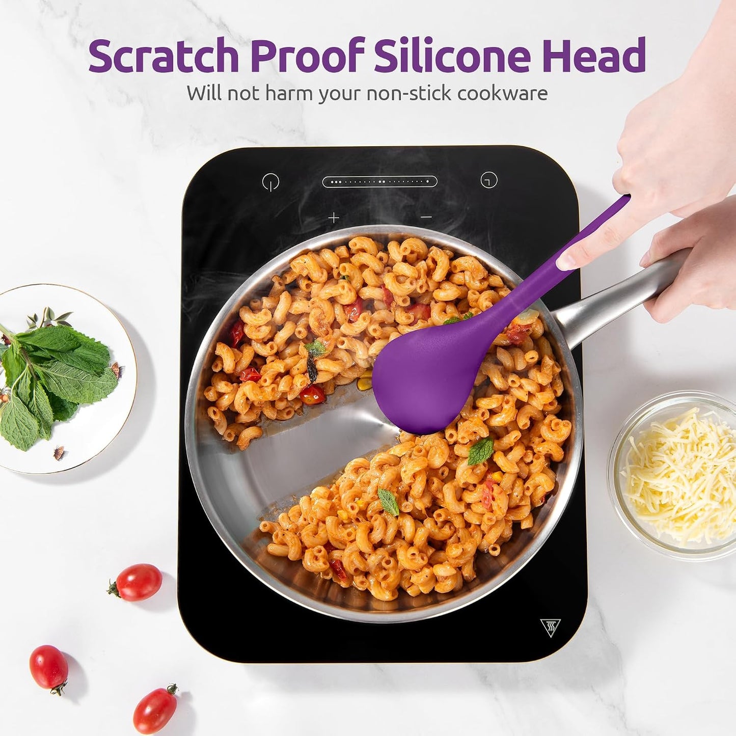Silicone Kitchen Cooking Utensil Set of 5, 13.6" Long, Aqua Sky | 600ºF Heat Resistant Food Grade Kitchen Tools&Gadgets, Extra Long Wide Spatula Turner Spoon Ladle for Serving Mixing Stirring