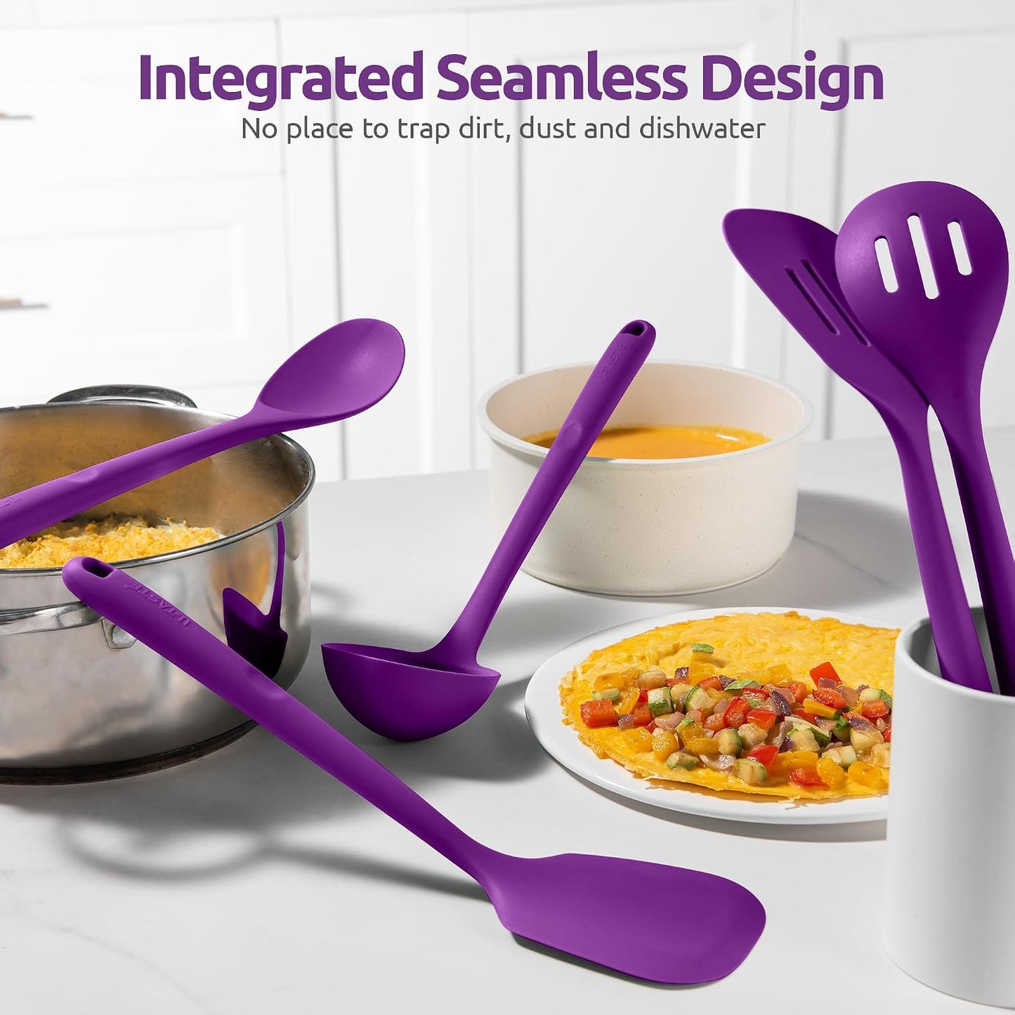 Silicone Kitchen Cooking Utensil Set of 5, 13.6" Long, Aqua Sky | 600ºF Heat Resistant Food Grade Kitchen Tools&Gadgets, Extra Long Wide Spatula Turner Spoon Ladle for Serving Mixing Stirring