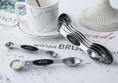 Magnetic Measuring Spoons Set of 7 Stainless Steel Dual Sided Tablespoon