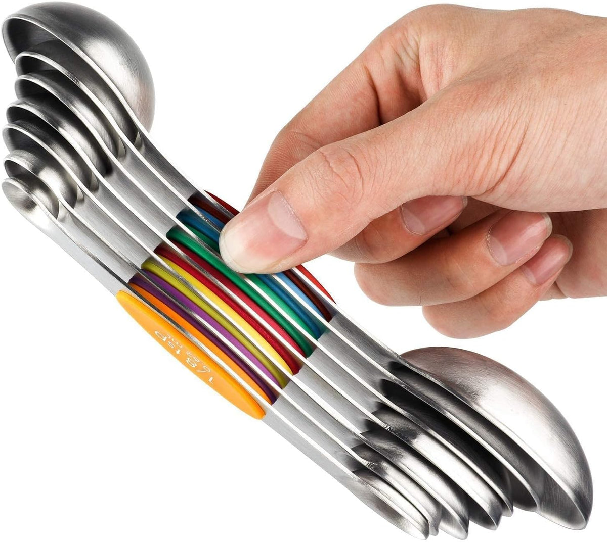 Magnetic Measuring Spoons Set of 7 Stainless Steel Dual Sided Tablespoon