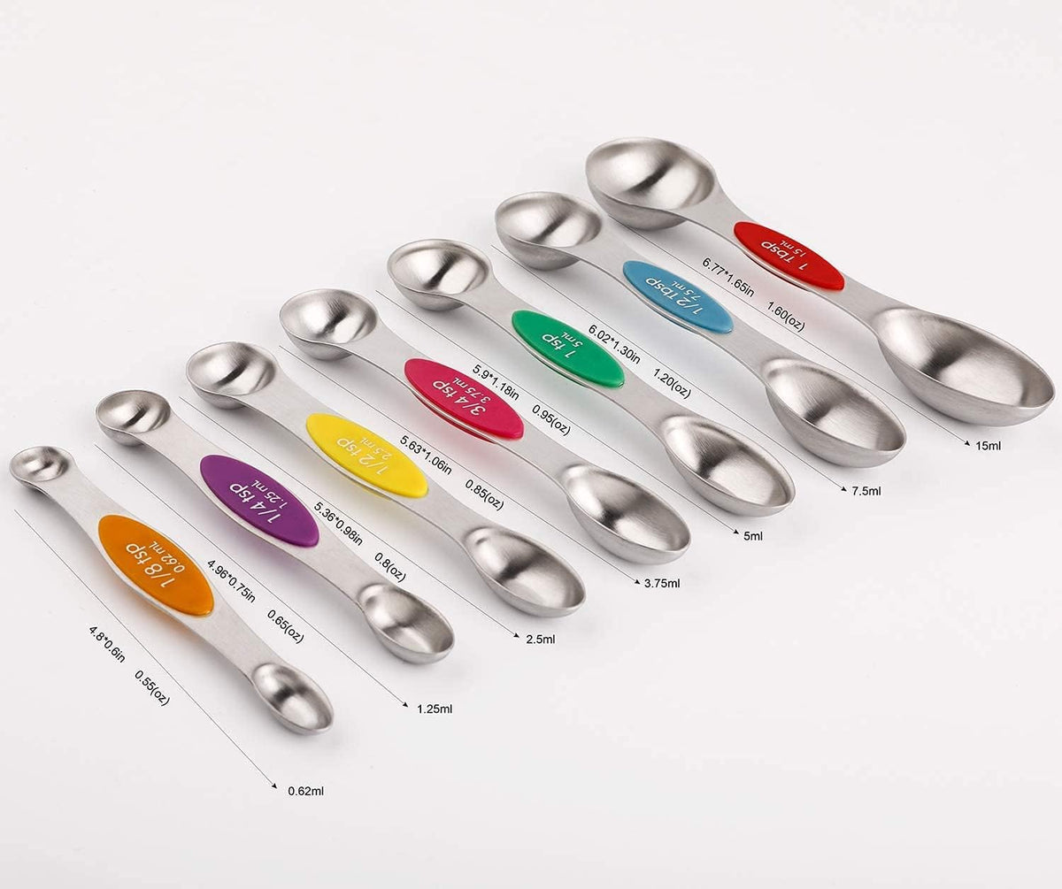Magnetic Measuring Spoons Set of 7 Stainless Steel Dual Sided Tablespoon