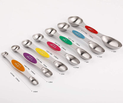 Magnetic Measuring Spoons Set of 7 Stainless Steel Dual Sided Tablespoon