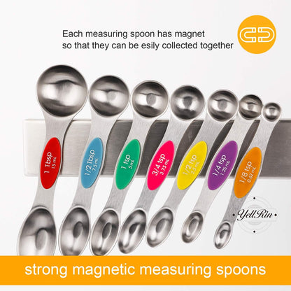 Magnetic Measuring Spoons Set of 7 Stainless Steel Dual Sided Tablespoon