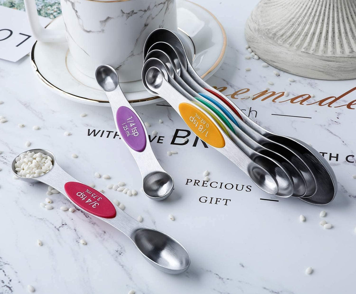 Magnetic Measuring Spoons Set of 7 Stainless Steel Dual Sided Tablespoon