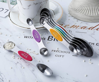 Magnetic Measuring Spoons Set of 7 Stainless Steel Dual Sided Tablespoon