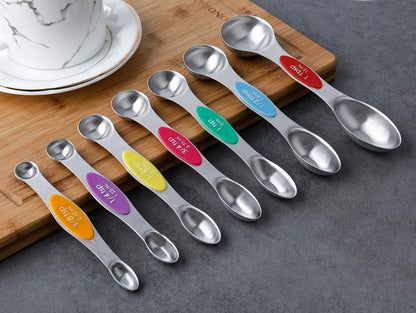 Magnetic Measuring Spoons Set of 7 Stainless Steel Dual Sided Tablespoon
