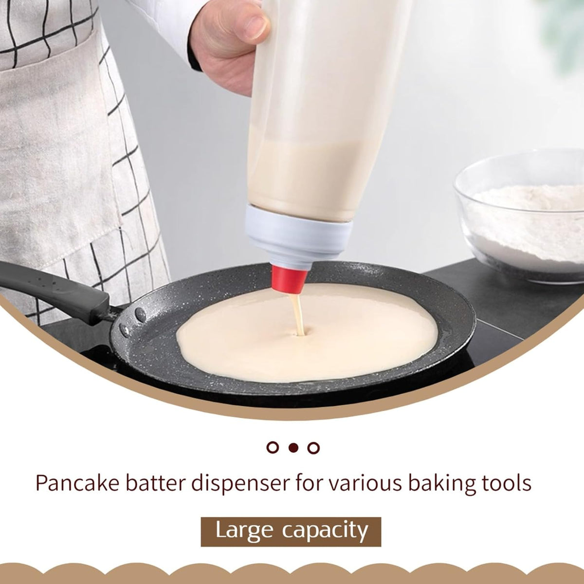 Pancake Batter Dispenser with Blender Balls,33 Oz Pancake Mixer Bottle,Batter Mixer,Kitchen Batter Squeezer Bottle with Graduated Lines and Sturdy Base for Cupcakes,Crepes,Muffins,Pancakes