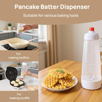Pancake Batter Dispenser with Blender Balls,33 Oz Pancake Mixer Bottle,Batter Mixer,Kitchen Batter Squeezer Bottle with Graduated Lines and Sturdy Base for Cupcakes,Crepes,Muffins,Pancakes