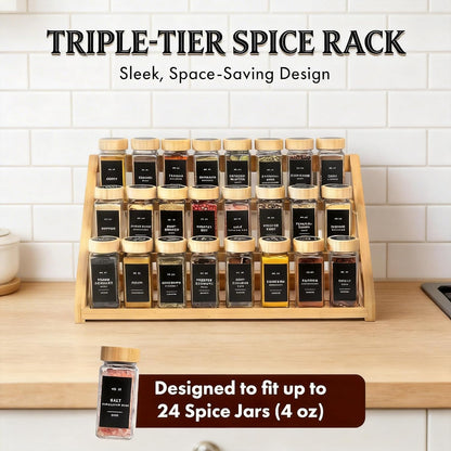 Spice Rack, Spice Organizer -3 Tier Bamboo Spice Racks, Solution for Spice Storage in Kitchens, Countertops，Storage Rooms and Other Places