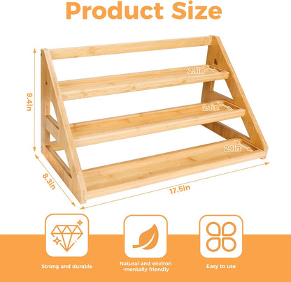 Spice Rack, Spice Organizer -3 Tier Bamboo Spice Racks, Solution for Spice Storage in Kitchens, Countertops，Storage Rooms and Other Places