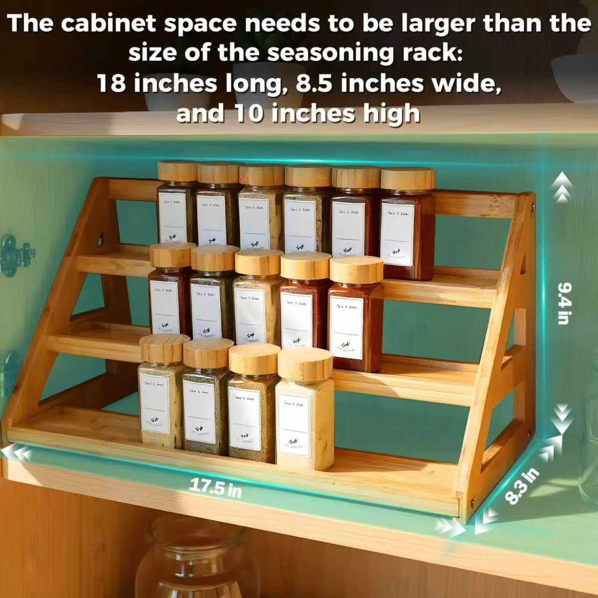 Spice Rack, Spice Organizer -3 Tier Bamboo Spice Racks, Solution for Spice Storage in Kitchens, Countertops，Storage Rooms and Other Places
