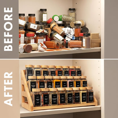 Spice Rack, Spice Organizer -3 Tier Bamboo Spice Racks, Solution for Spice Storage in Kitchens, Countertops，Storage Rooms and Other Places