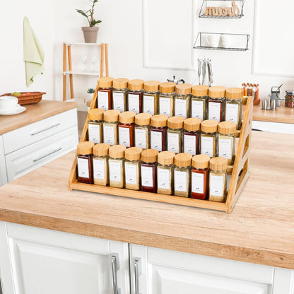 Spice Rack, Spice Organizer -3 Tier Bamboo Spice Racks, Solution for Spice Storage in Kitchens, Countertops，Storage Rooms and Other Places