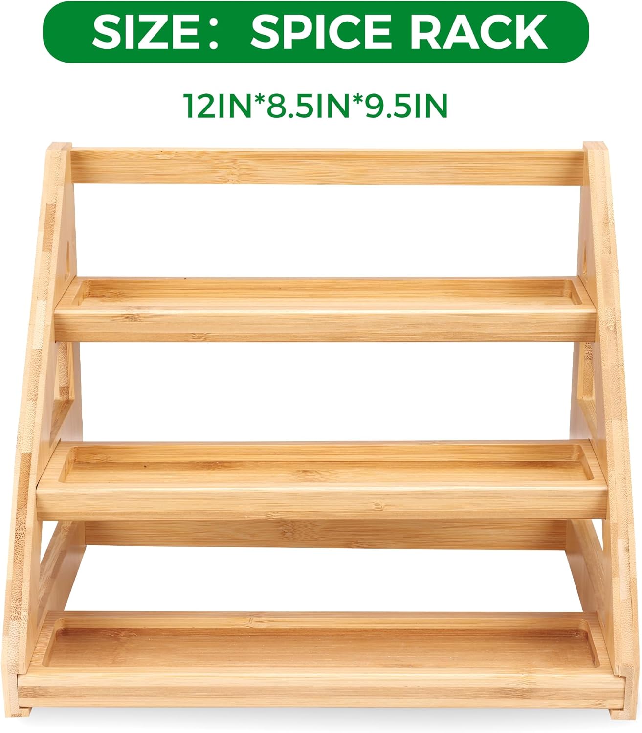 Spice Rack, Spice Organizer -3 Tier Bamboo Spice Racks, Solution for Spice Storage in Kitchens, Countertops，Storage Rooms and Other Places