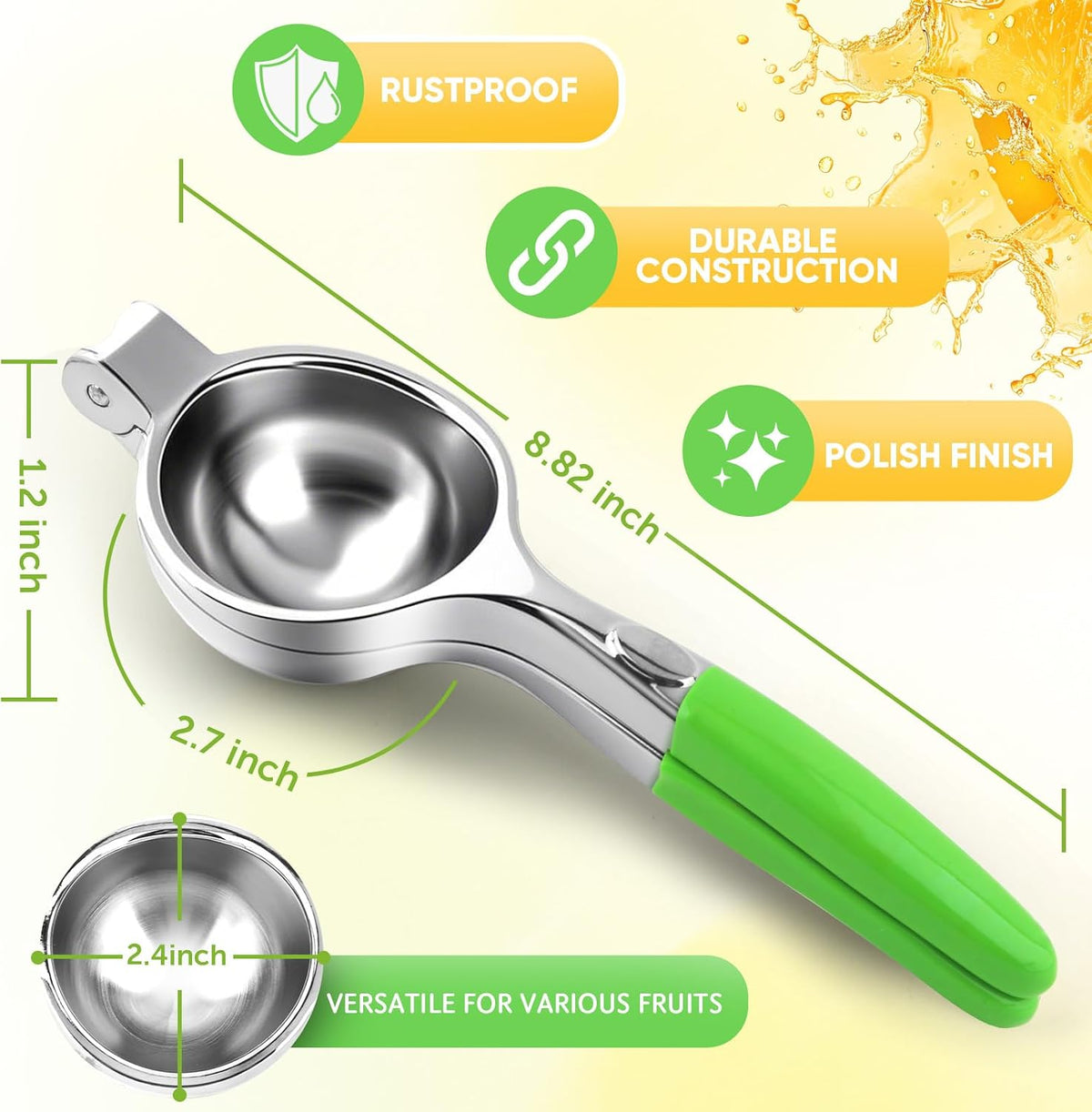Lemon Squeezer Large, Lemon Squeezer Juicer Stainless Steel, Heavy Duty Manual Citrus Juicer Hand Press, Kitchen Tools Lime Squeezer Bar Tool, Easy to Clean Metal Lemon Hand Press