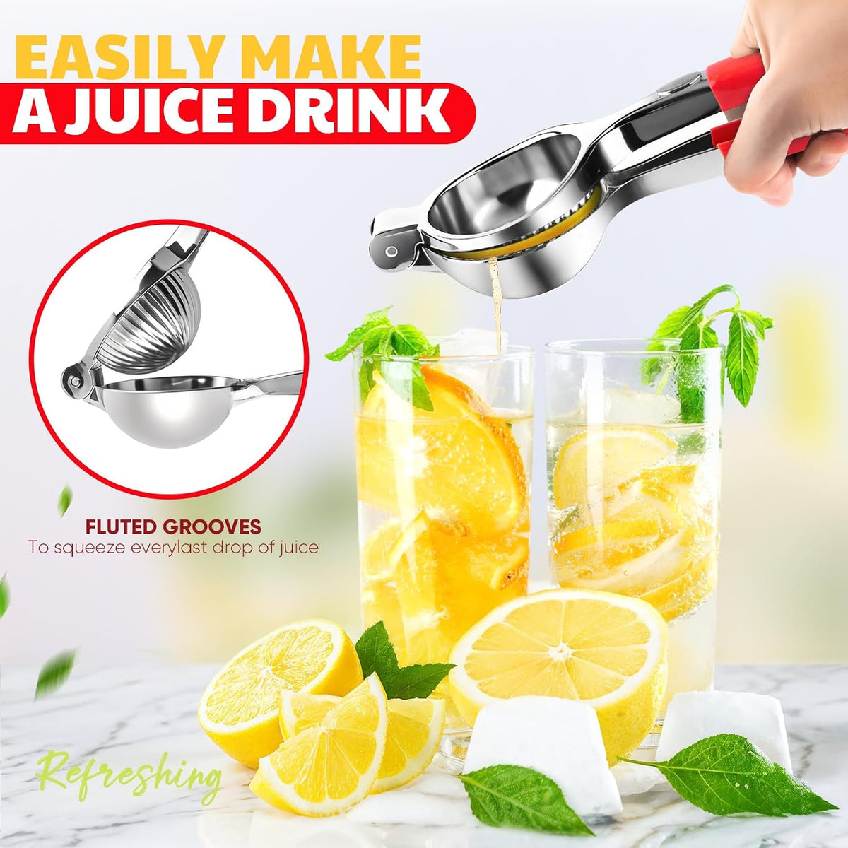 Lemon Squeezer Large, Lemon Squeezer Juicer Stainless Steel, Heavy Duty Manual Citrus Juicer Hand Press, Kitchen Tools Lime Squeezer Bar Tool, Easy to Clean Metal Lemon Hand Press