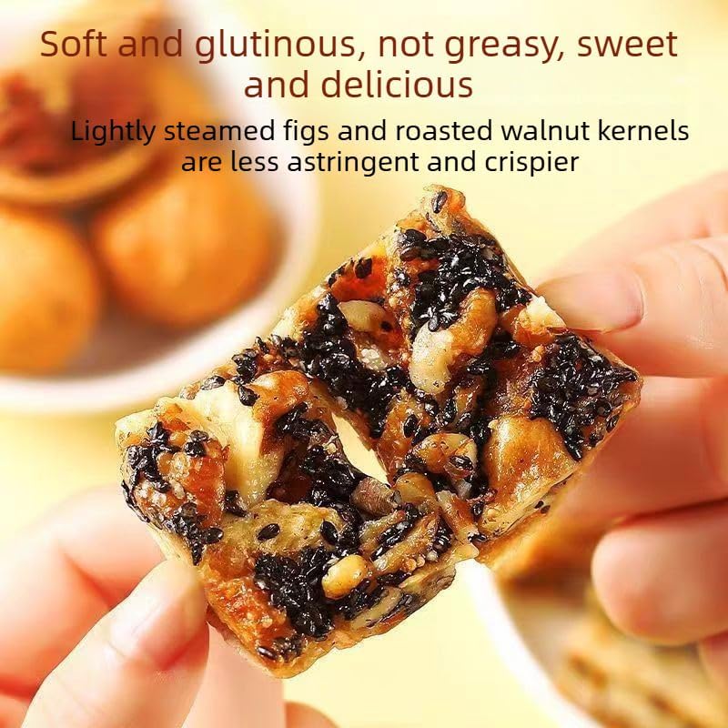 Fig & Walnut Pastry Bites 250g*2 Bags (About 25-28 Packs)– Blended with Black Sesame, Astragalus & Lily Bulb – Sweet, Soft & Crispy Texture – Natural Flavor Energy Snack –Sweet, Soft, Glutinous & Crispy Snack