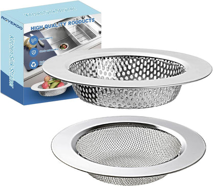 2Pack Stainless Kitchen Sink Strainer 4.4in Wide Rim Mesh Silver