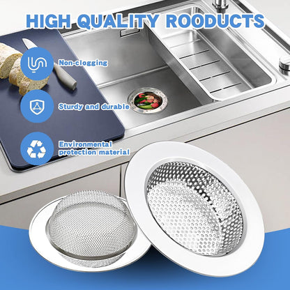 2Pack Stainless Kitchen Sink Strainer 4.4in Wide Rim Mesh Silver