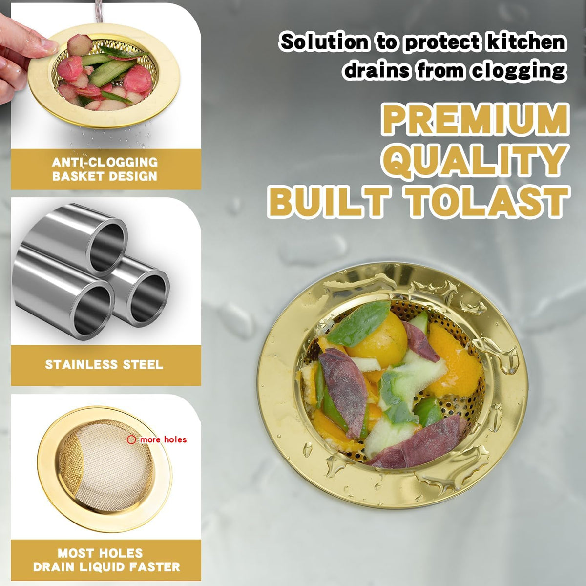 2Pack Stainless Kitchen Sink Strainer 4.4in Wide Rim Mesh Silver