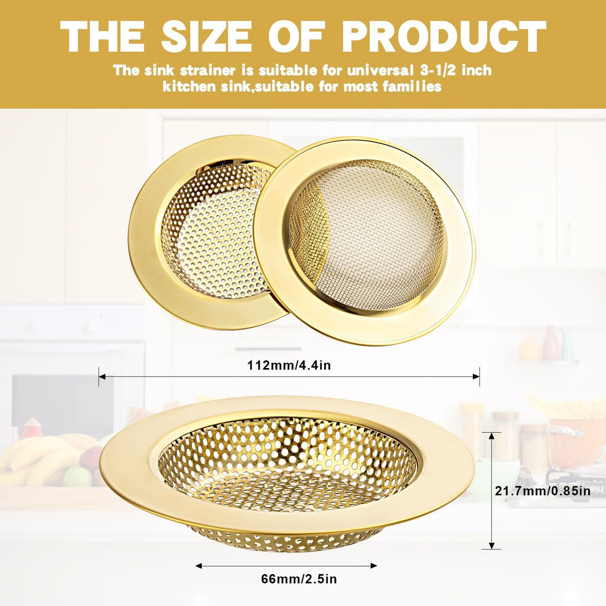 2Pack Stainless Kitchen Sink Strainer 4.4in Wide Rim Mesh Silver