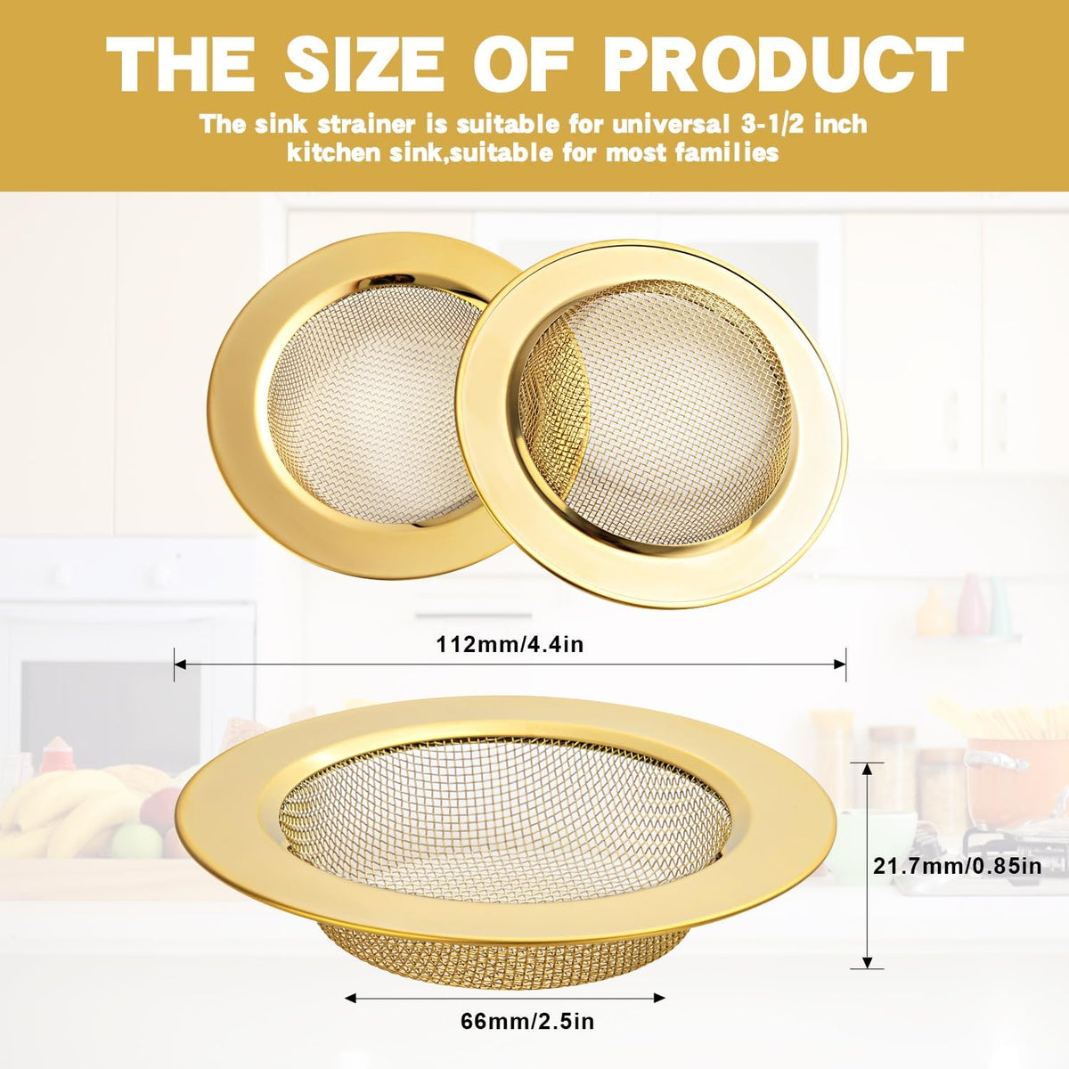2Pack Stainless Kitchen Sink Strainer 4.4in Wide Rim Mesh Silver