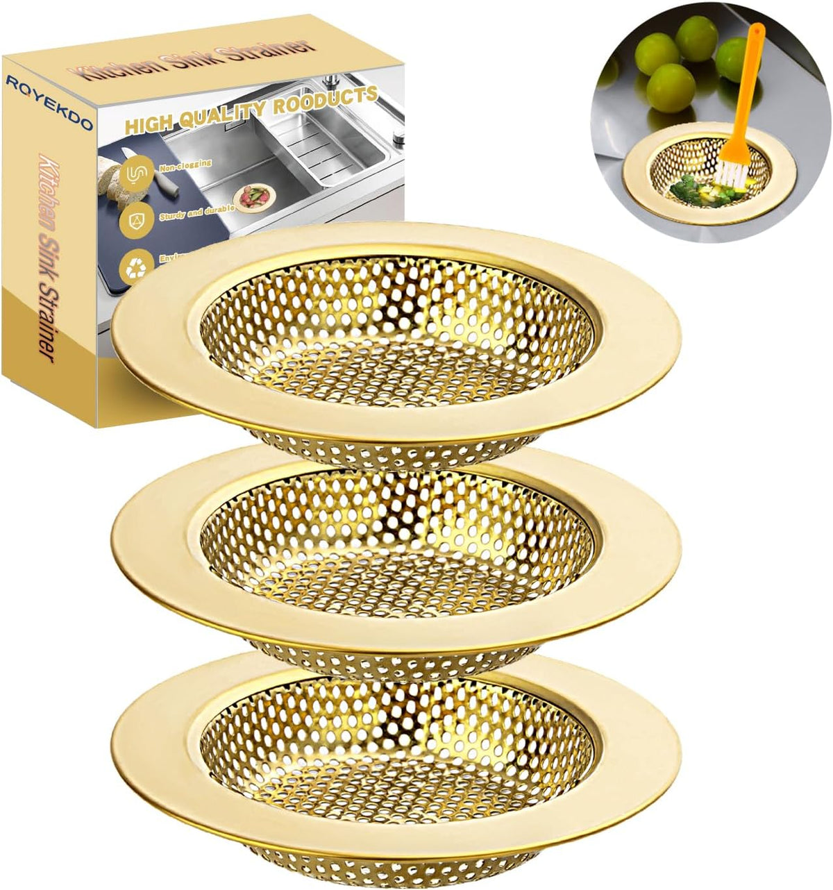 2Pack Stainless Kitchen Sink Strainer 4.4in Wide Rim Mesh Silver