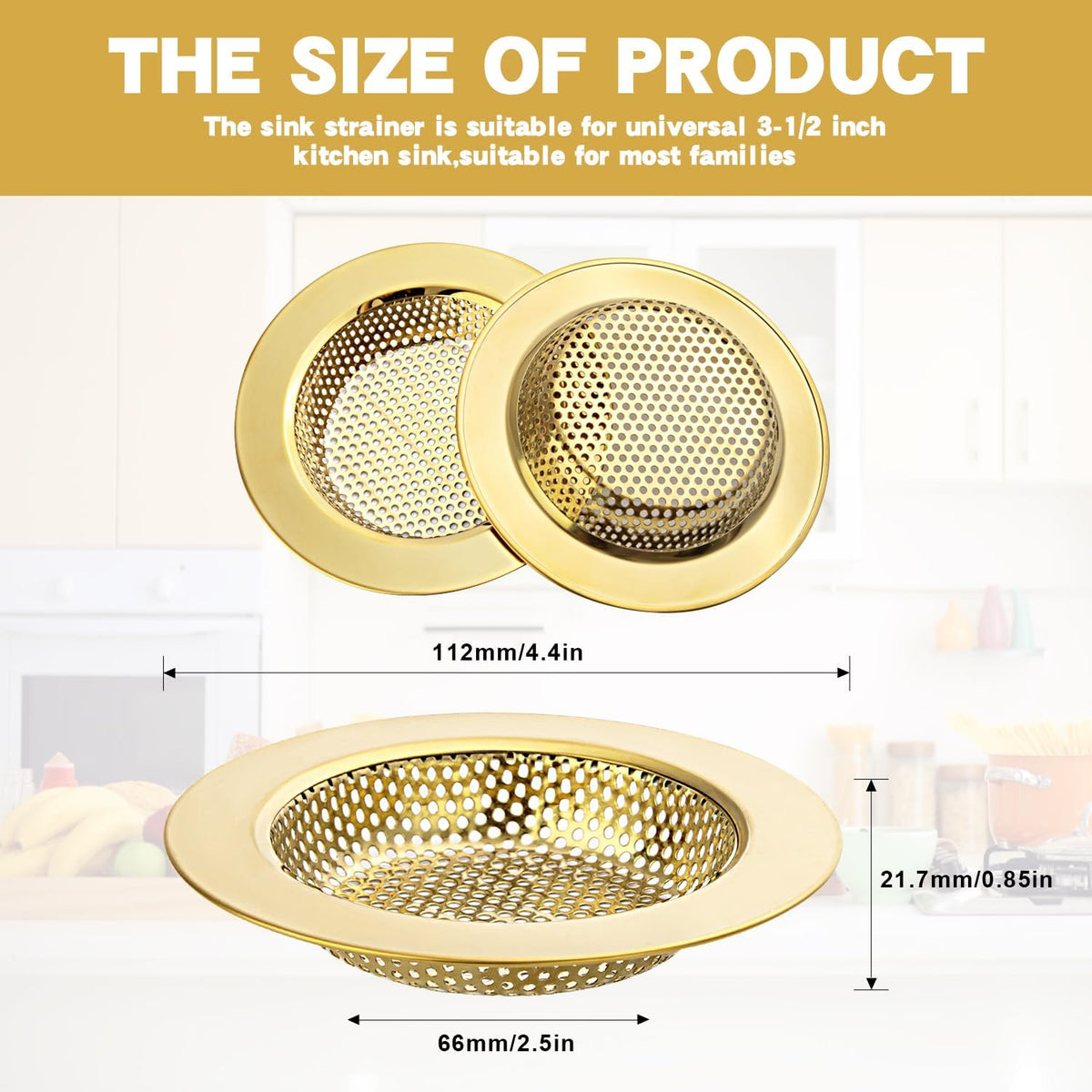 2Pack Stainless Kitchen Sink Strainer 4.4in Wide Rim Mesh Silver