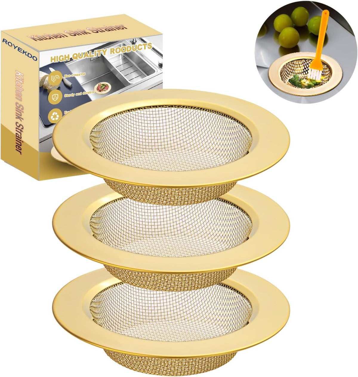 2Pack Stainless Kitchen Sink Strainer 4.4in Wide Rim Mesh Silver