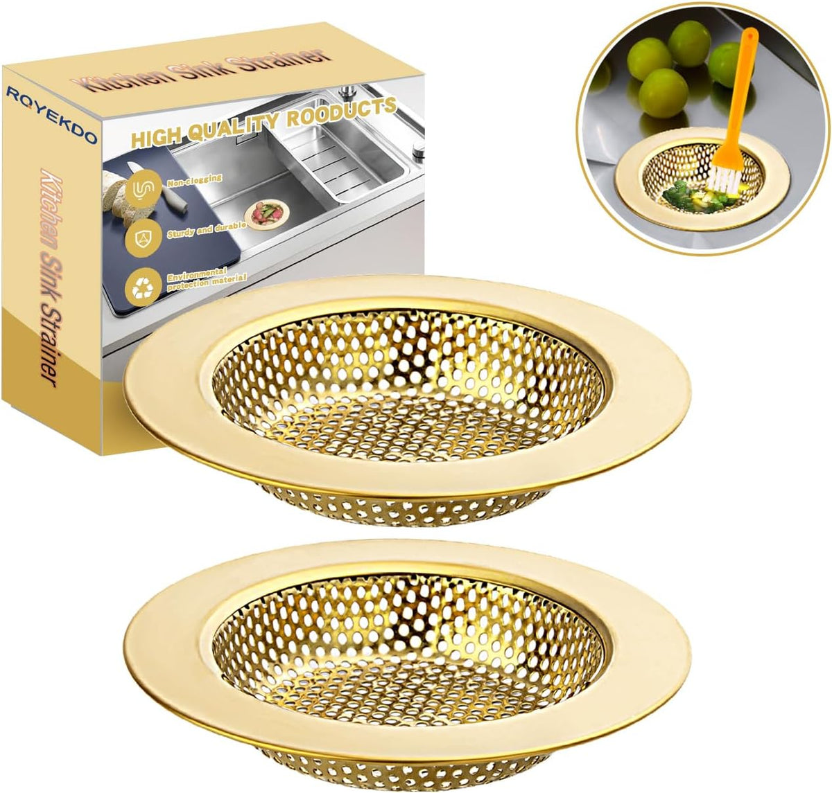 2Pack Stainless Kitchen Sink Strainer 4.4in Wide Rim Mesh Silver