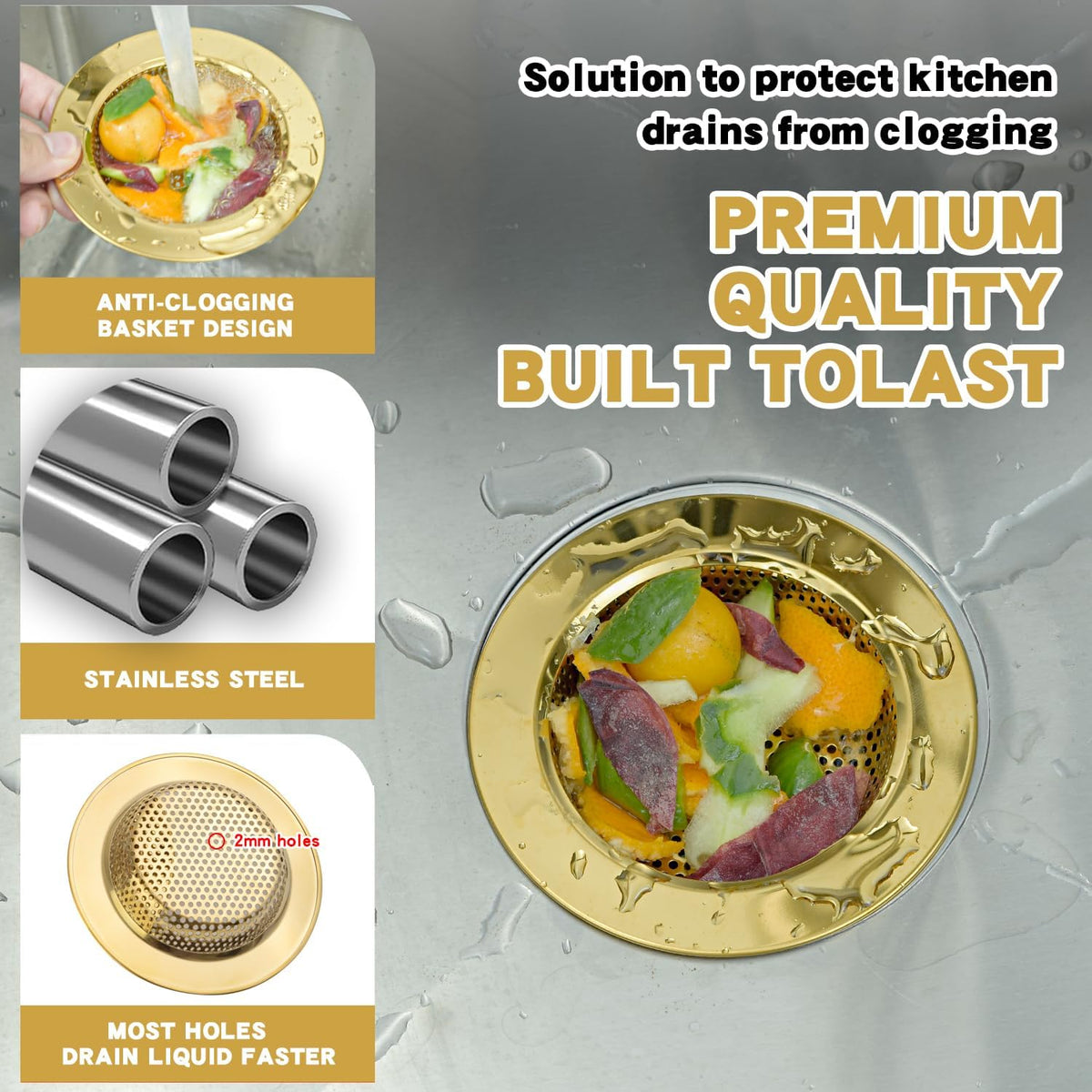 2Pack Stainless Kitchen Sink Strainer 4.4in Wide Rim Mesh Silver