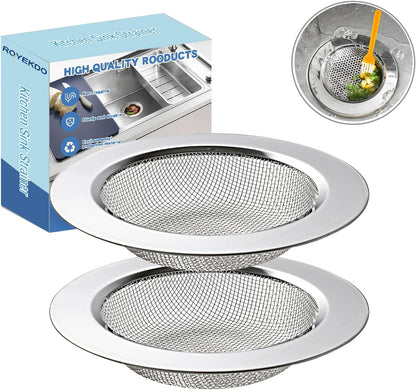 2Pack Stainless Kitchen Sink Strainer 4.4in Wide Rim Mesh Silver