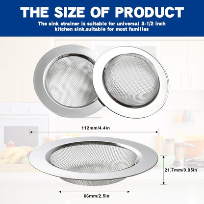 2Pack Stainless Kitchen Sink Strainer 4.4in Wide Rim Mesh Silver