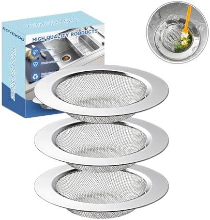2Pack Stainless Kitchen Sink Strainer 4.4in Wide Rim Mesh Silver